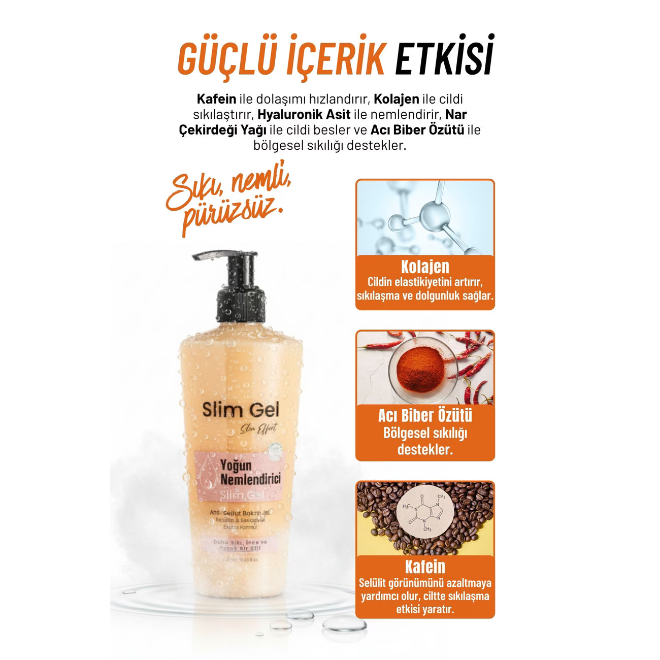 Selülit ve Çatlak Karşıtı & Yoğun Nemlendirici Slim Jel – Kolajen Destekli Bölgesel İncelme Jeli